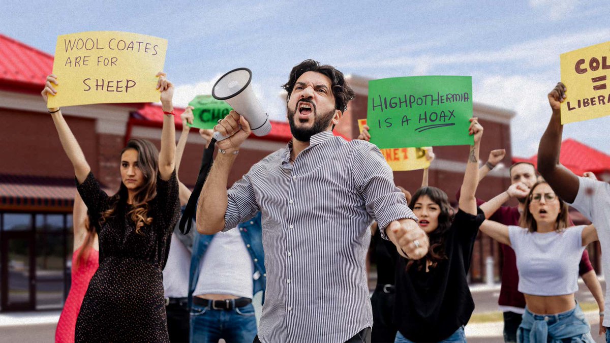 TheOnion's tweet photo. Anti-Jacketers Rally Outside Burlington Coat Factory To Protest Liberal Cold Weather Conspiracy https://t.co/HynC8dA2iQ https://t.co/PwPXybjwdl