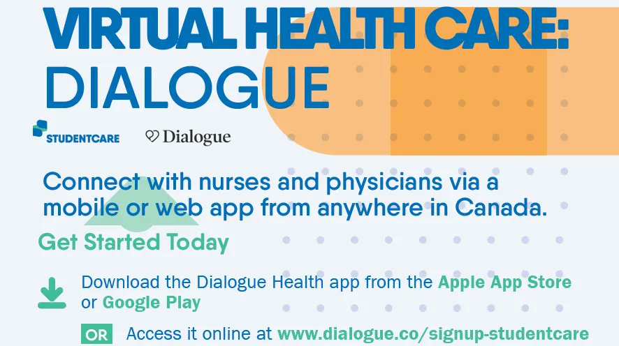 All grad students are entitled to full access to a multidisciplinary team of health professionals from the comfort of their own home as part of the Dialogue Telemedicine Program (Sep. 2021- August 31st, 2022). Click here buff.ly/2X9sv5S to learn more about the program
