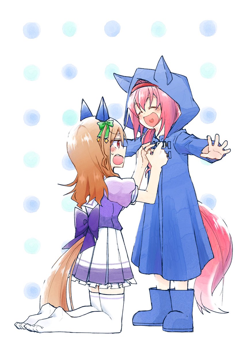 haru urara (umamusume) ,king halo (umamusume) multiple girls horse girl 2girls dressing another horse tail tail animal ears  illustration images