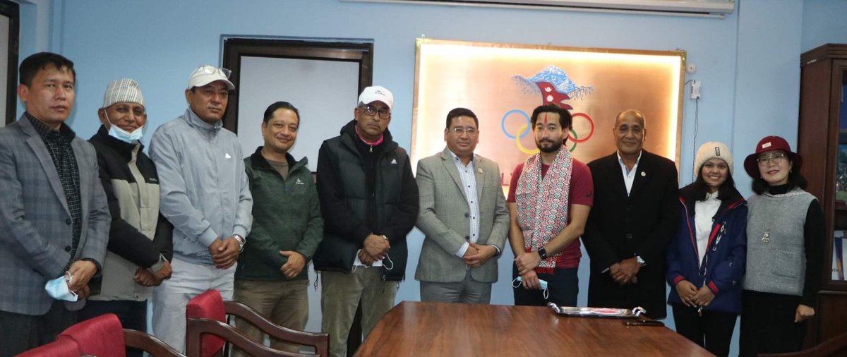 NocNepal's tweet photo. President of NOC Hon.Jeevan Ram Shrestha bade farewell to Alpine Ski Athlete Saphal Ram Shrestha. Saphal is going to Paganella Ski Resort,Italy on Dec9 for the preparation of the Beijing Winter Olympics.
Saphal will also participate in Intl FIS Championships till Jan16, 2022. https://t.co/G4qZ8e8p7a