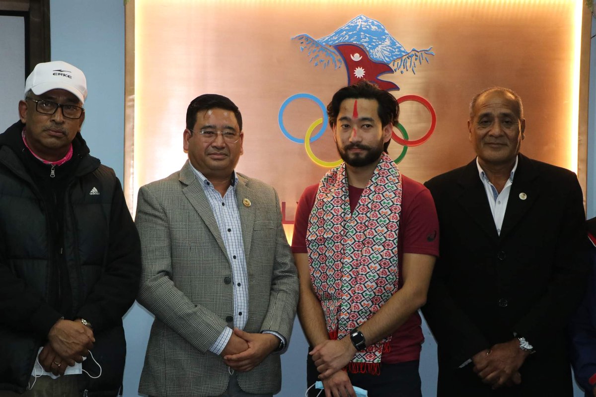 NocNepal's tweet photo. President of NOC Hon.Jeevan Ram Shrestha bade farewell to Alpine Ski Athlete Saphal Ram Shrestha. Saphal is going to Paganella Ski Resort,Italy on Dec9 for the preparation of the Beijing Winter Olympics.
Saphal will also participate in Intl FIS Championships till Jan16, 2022. https://t.co/G4qZ8e8p7a