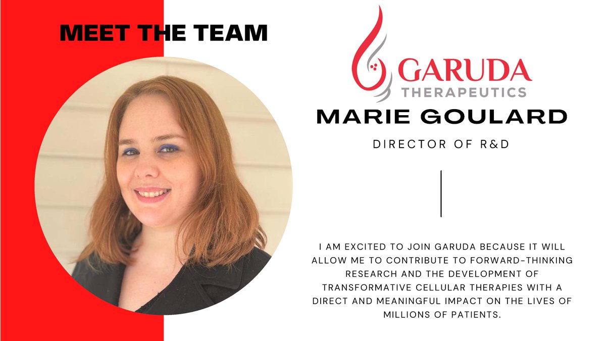 #GarudaTX is thrilled to introduce Marie Goulard, Director of R&amp;D. Welcome to the team, Marie!