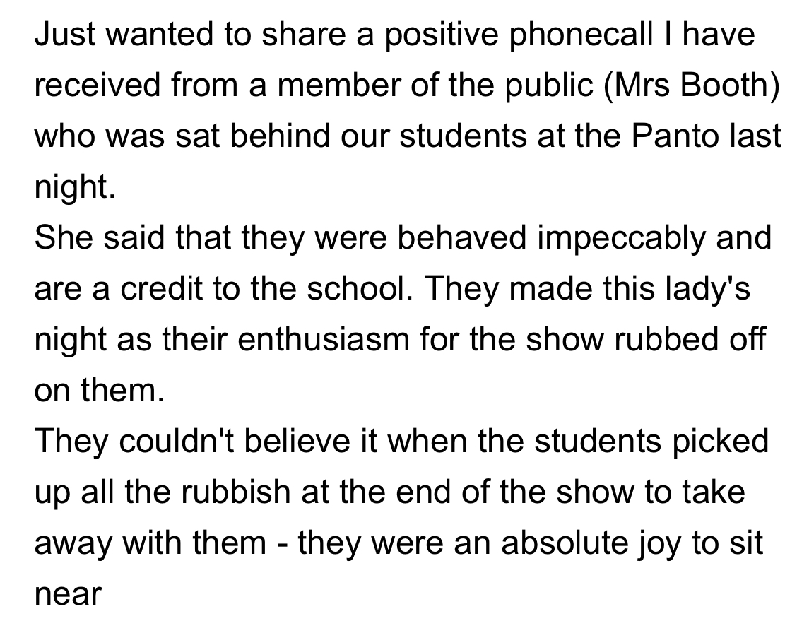 YA_OldAccount's tweet photo. A real privilege to take such lovely students to see Sleeping Beauty at the @lyceumtheatre last night.
Then to receive this phone call from a member of the public this morning made us even prouder😊
@brigantialearn1 @BLT_CEO #Yewfutures https://t.co/DOOWW9vlSJ