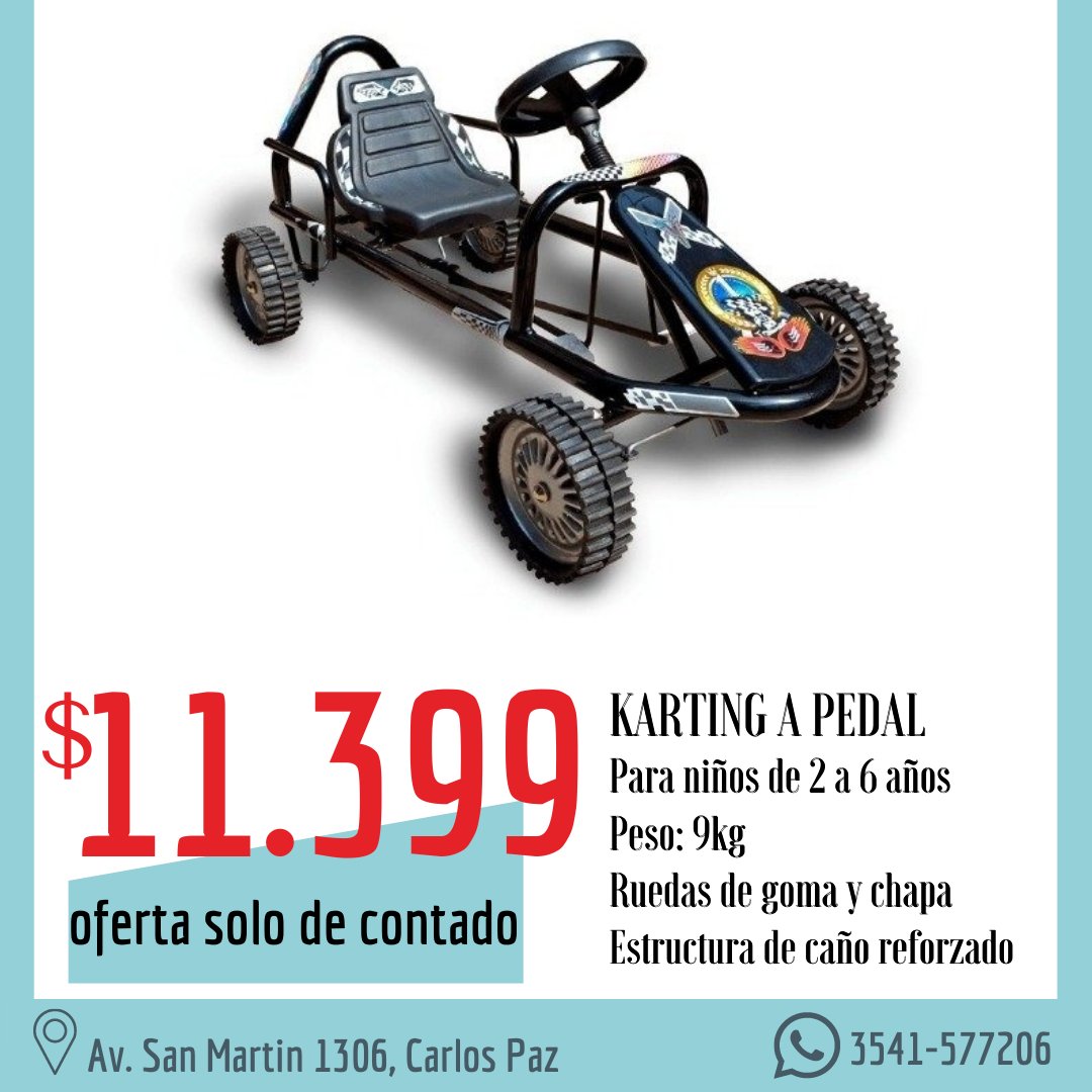 rapibikevcp's tweet photo. 📣¡Pre-Venta con descuento FIN DE AÑO!🎉🎊
𝗔𝘀𝗲𝗴𝘂𝗿𝗮𝘁𝗲 𝗲𝗹 𝗿𝗲𝗴𝗮𝗹𝗼 𝗱𝗲 𝗳𝗶𝗻 𝗱𝗲 𝗮𝗻̃𝗼
📢OFERTA SOLO DE CONTADO📢

🔥Karting a pedal $̶1̶5̶.̶4̶9̶9̶ $11.399
🔹Ideal para niños de 2 a 6 años. Con ruedas de goma y chapa y estructura de caño reforzado
📱 3541-577206 https://t.co/HSCmpVIObq