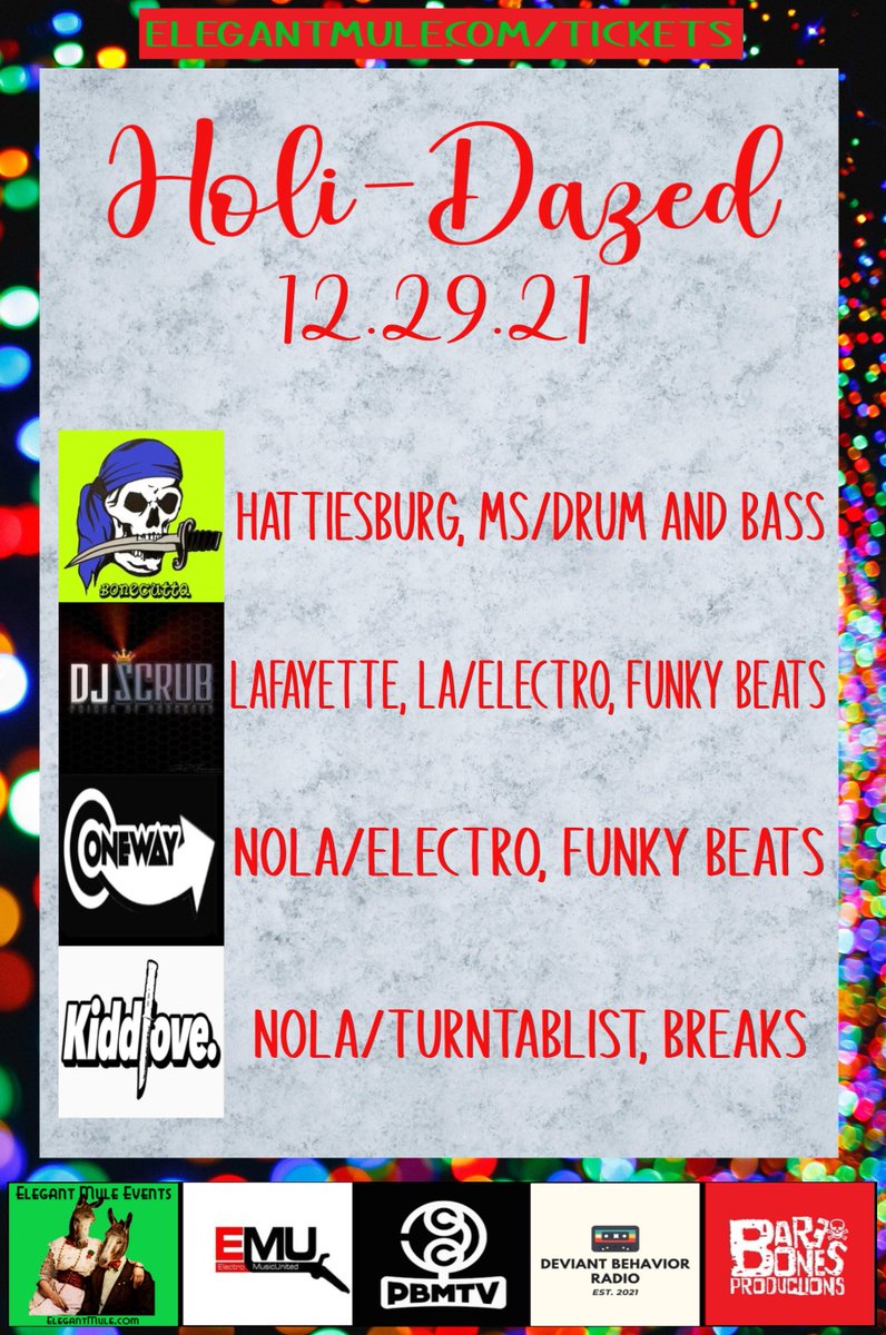 MuleElegant's tweet photo. Is the holiday season making you Holi-Dazed?. Make sure you get your tickets to the cure: https://t.co/hLgTvQn7gb
#EDM #Jacksonms #halandmals https://t.co/cRwSEd3XGM