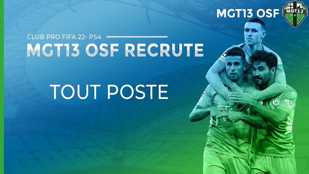 Bonjour le clubs de la MGT13 OSF  recrute a plusieur poste pour les intéressés merci de venir en pv les joueur sans expérience son la bien venu tout le monde a le droits  a sa chance 
Plateforme : ps4
