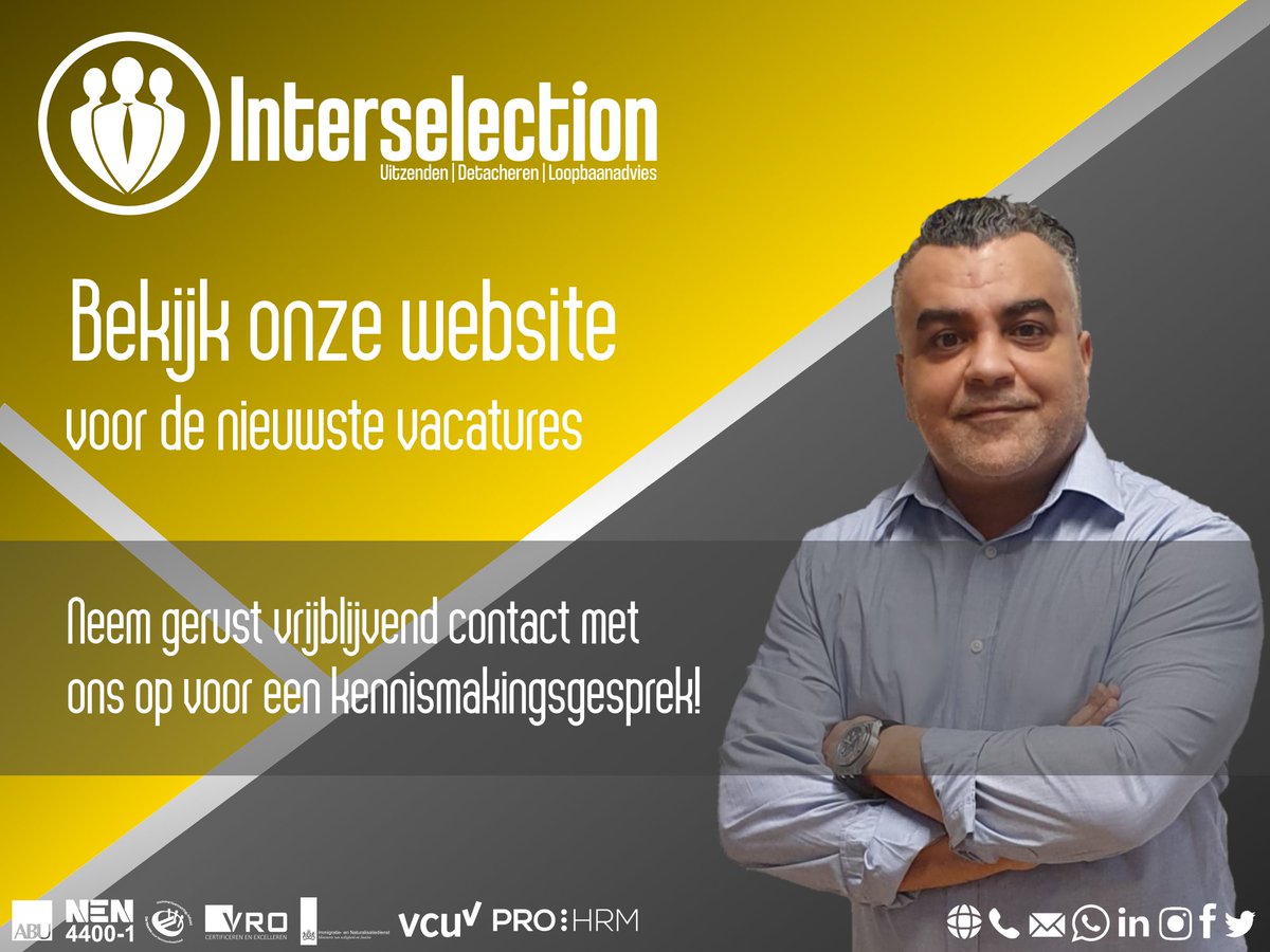 interselection's tweet image. Bekijk onze website voor de nieuwste vacatures...
Neem gerust vrijblijvend contact met ons op voor een kennismakingsgesprek!
 Let's make it work
interselection.nl/vacatures
#limburg #werken #uitzendbureau #vacature