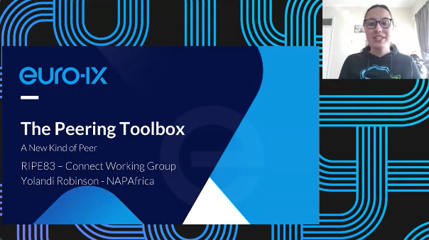 Did you miss the presentation from <a href="/RobinsonYolandi/">Yolandi Cloete</a> at #RIPE83? Watch the video &amp; find out what the Peering Toolbox is and how you can get involved! We need #community #input! ripe83.ripe.net/archives/video…
#peering #networks #IXPs