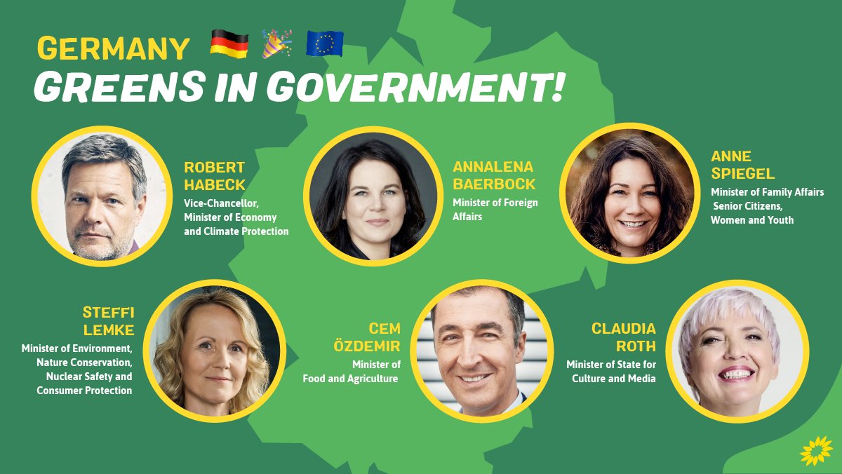 europeangreens's tweet image. 🇩🇪 We are very proud to see 6 Greens from @Die_Gruenen in the new German coalition government. 

🌻 Congratulations to all of them! We wish them the best for their mandate. 

Read more 👉 bit.ly/31Fpso0