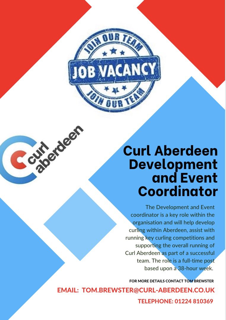 Opportunity to join our team. #Job #Curling #aberdeen #jobsinaberdeen #events #development