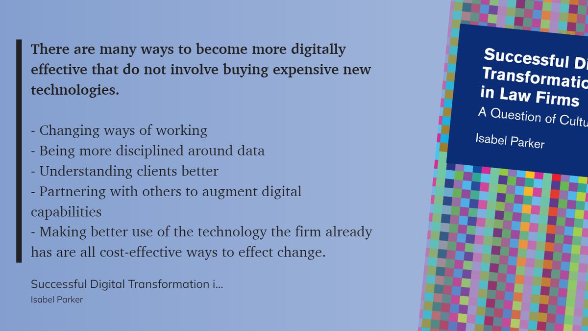 Peter Duffy (@pdffy) on Twitter photo Buying new tech sounds like digital progress, but law firms shouldn't forget other improvement options! "There are many ways to become more digitally effective that do not involve buying expensive new technologies." - Successful Digital Transformation in Law Firms <a href="/thesoleisabel/">Isabel Parker</a> Buying new tech sounds like digital progress, but law firms shouldn't forget other improvement options! "There are many ways to become more digitally effective that do not involve buying expensive new technologies." - Successful Digital Transformation in Law Firms <a href="/thesoleisabel/">Isabel Parker</a>