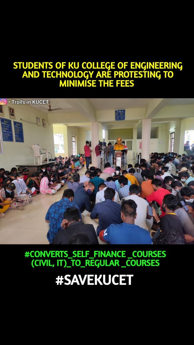 GurramAkshay3's tweet photo. We,the students of KU College Of Eng&amp;Tech Revolting Against Converting Of Our Regular Course(Civil,IT)to Self-Finance Course.Due to this their is fee increment of nearly 4times.
@KTRTRS
@SabithaindraTRS
@DrTamilisaiGuv
@bandisanjay_bjp
@revanth_anumula
@VenkatBalmoor

#SaveKUCET https://t.co/DTSOhTvu7Y
