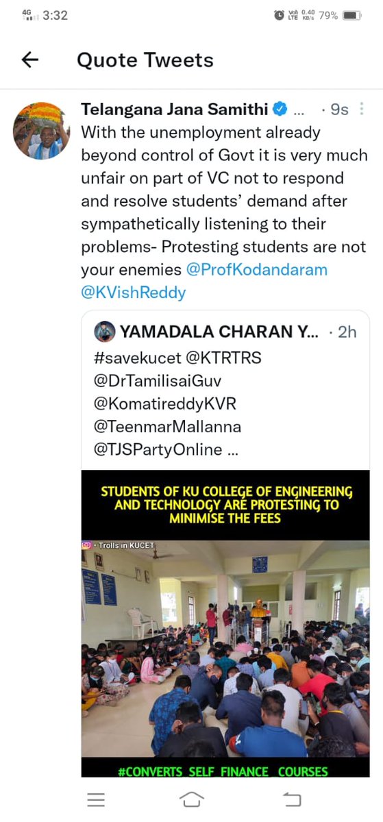 JayavardhanJaye's tweet photo. #savekucet @KTRTRS @TelanganaCMO @DrTamilisaiGuv @TJSPartyOnline @revanth_anumula WE THE KU CLG OF ENGG STUDENTS DOING STRIKE FOR 3DAYS FOR  CONSIDERING CIVIL AND IT COURSE AS REGULAR COURSE .BUT OUR "VC" IS NOT RESPONDING.THIS PROVES THAT GOVT WONT RESPOND TO STUDENT PROBELMS https://t.co/u5VYE71uOo