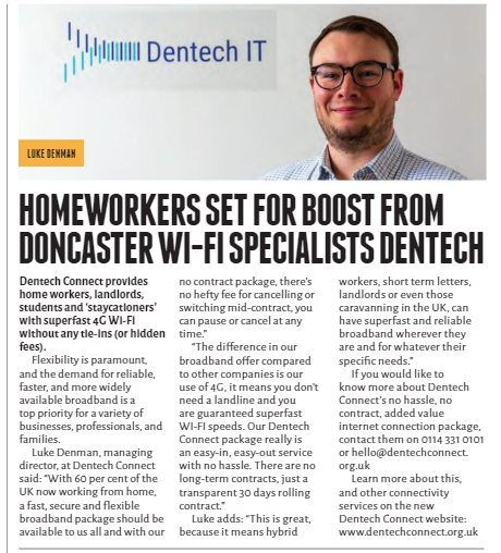 Great to see our article featured in the latest issue of <a href="/unLTDbusiness/">unLTD Business</a>!

Here we talk about the launch of our no contract broadband.

Read it here on page 10:

issuu.com/unltdbusiness/…

#DentechConnect #Broadband #NoContractWiFi #WiFi #Internet #Business #IT #WorkingFromHome