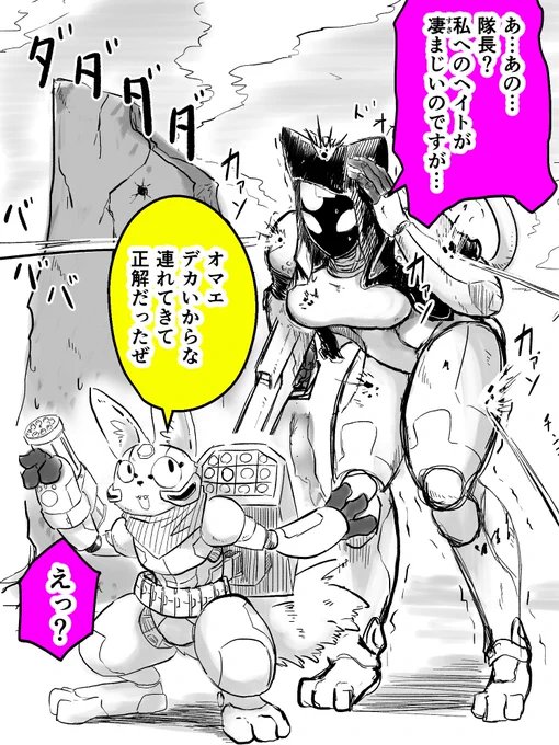 ケモロボ隊長と弾除け用ネコミミロボ娘
#ロボット #ロボ娘 #メカ娘 #ケモロボ 