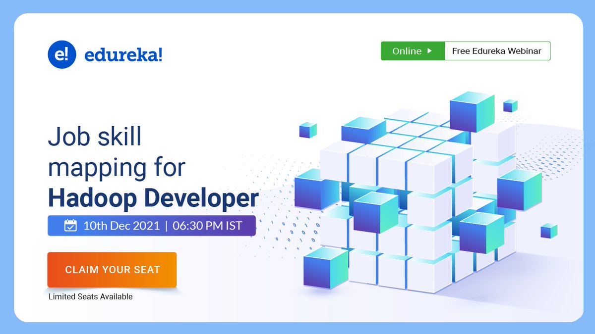 edurekaIN's tweet image. ✳ Webinar: Job skill mapping for Hadoop Developer
🕚 WHEN: December 10th || 6:30 PM IST
👉 Register now: bit.ly/3IyWSFJ
This free #Edureka webinar will equip you with all the knowledge you need to become a #HadoopDeveloper
#Tech #Bigdata #Postoftheday #HadoopTraining