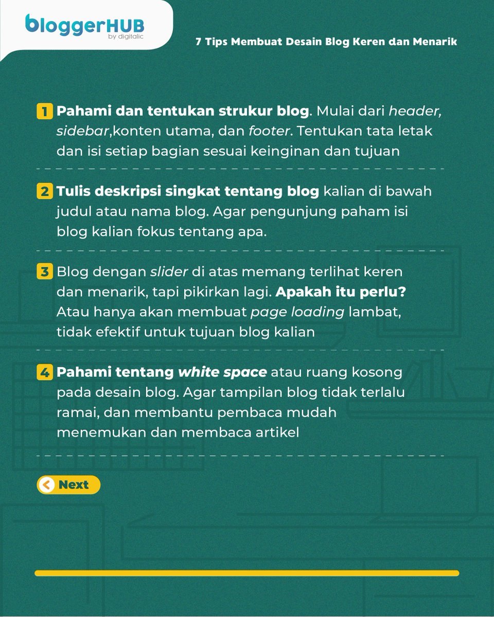 BloggerHubid's tweet photo. 7 tips membuat desain blog nih, Sob.

Jangan cuma perhatikan tampilan ya, desain blog juga harus dibuat agar memenuhi unsur SEO Friendly.

#Blog #Bloggers #Blogger #BloggerIndonesia #Webdesign #WordPressIndonesia https://t.co/vylsFgcz7Z