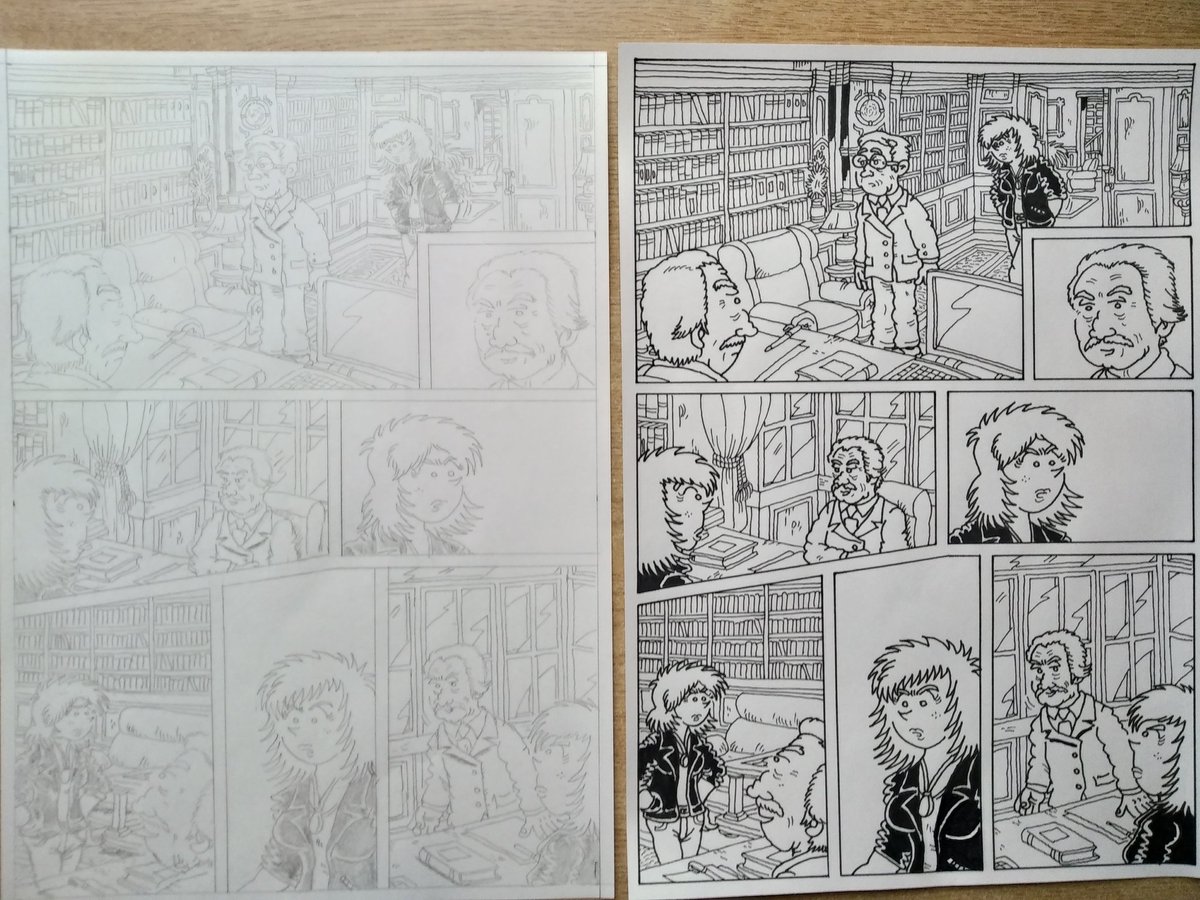juanalvarezilus's tweet photo. En estas épocas en que intento animarme con cualquier cosa, la verdad es que me hace ilusión tener dos originales de la misma página y poder conservar mis lápices.

#comics #comicart #originaldrawing #originalpages #bdcomics #bd #bdartist #art #arte #dibujo #cartoon @noesunhobby https://t.co/z1ip4I4vpj