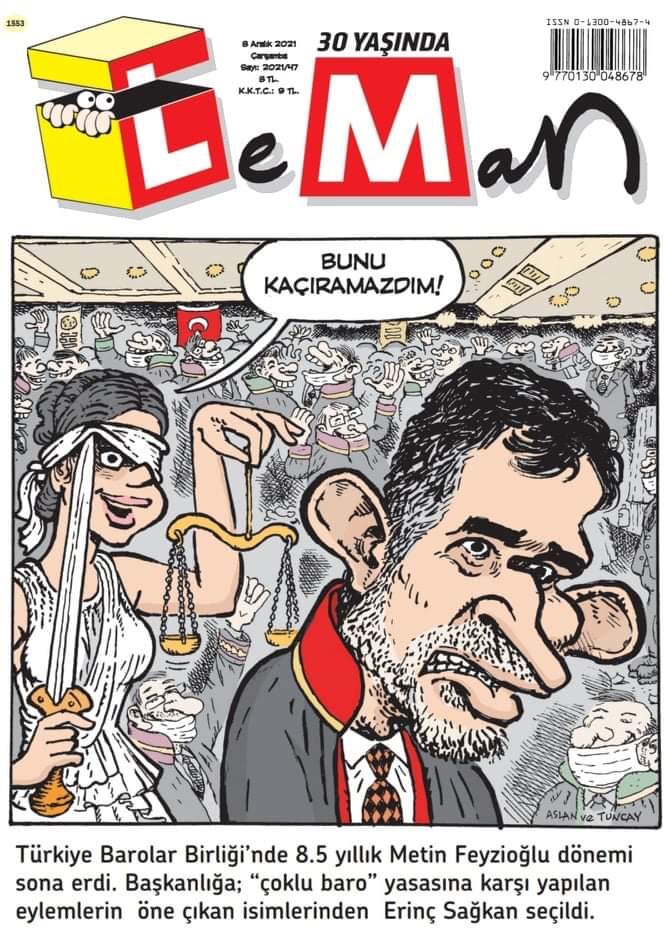 Noktatv24's tweet photo. Leman Dergisi'nin son sayısında TBB seçimlerini kaybeden Metin Feyzioğlu kapak konusu oldu.
Kapakta adalet tanrıçası Themis, 'Bunu kaçıramazdım' diyerek Feyzioğlu'nun gidişini kutladı.
#tbbsecim
#MetinFeyzioglu
@lemandergisi https://t.co/QNjt0pJ5TG
