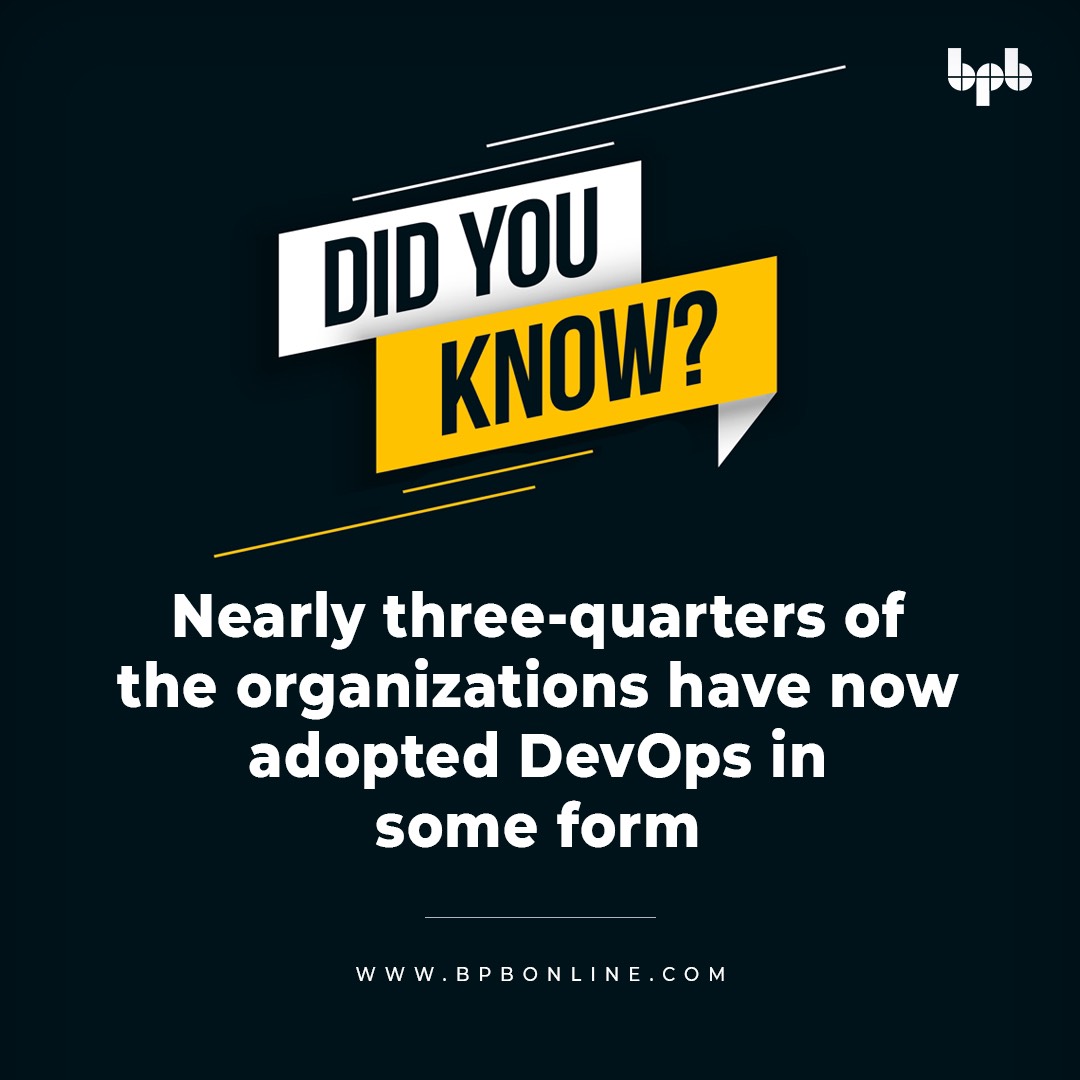 bpbonline's tweet photo. Did you know ? 🤔
Nearly three-quarter of the organizations have now adopted DevOps in some form.
#DevOps #DevOpscultute #DevOpsdays #DevOpscommunity #DevOpsengineer #DevOpscareer #cicd #DidYouKnow https://t.co/P9oCWIYast