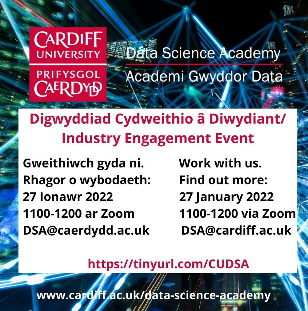 Data Science Academy (@dsacardiffuni) on Twitter photo Cardiff University’s Data Science Academy (DSA) is hosting an online session for organisations to learn more about how to engage with them. Check out: tinyurl.com/CUDSA <a href="/CompScienceCU/">Cardiff Uni Computer Science and Informatics</a> <a href="/COMSCPlacements/">COMSC Placements CU</a> Cardiff University’s Data Science Academy (DSA) is hosting an online session for organisations to learn more about how to engage with them. Check out: tinyurl.com/CUDSA <a href="/CompScienceCU/">Cardiff Uni Computer Science and Informatics</a> <a href="/COMSCPlacements/">COMSC Placements CU</a>