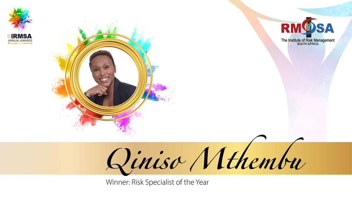 IRMSAInsight's tweet photo. The Winner in the category of Risk Specialist of the Year is Qiniso Mthembu.
#Celebrate #Awards #Risk #RiskManagement #IndividualAwards #Excellence #IRMSAAwards2021 @JSE_Group https://t.co/0LiPTyT9C5