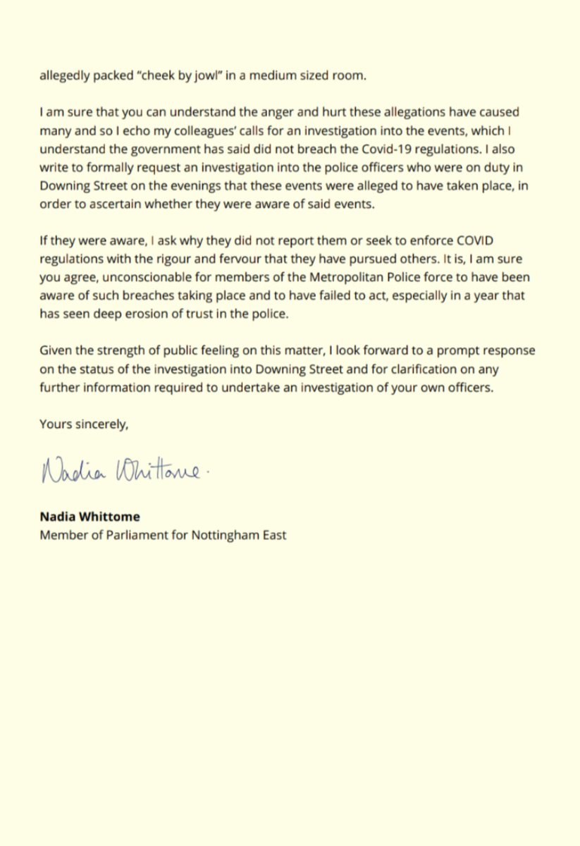 I’ve written to Cressida Dick to ask why police officers on duty during the #DowningStreetParty did not report this breach and enforce COVID regulations.

Boris Johnson is lying. While communities like mine were aggressively policed, the establishment were let off the hook.