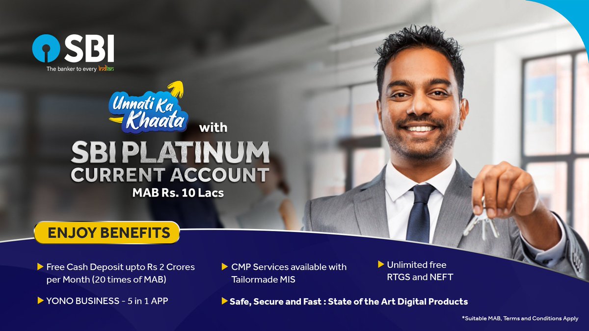 TheOfficialSBI's tweet photo. Develop your business towards success with SBI Current Account.
Open your account now and enjoy a wide range of benefits!
Know more: https://t.co/pWo3FK5OPo
#SBICurrentAccount #UnnatiKaKhaata #PlatinumCurrentAccount https://t.co/qQWkZ6mWYx