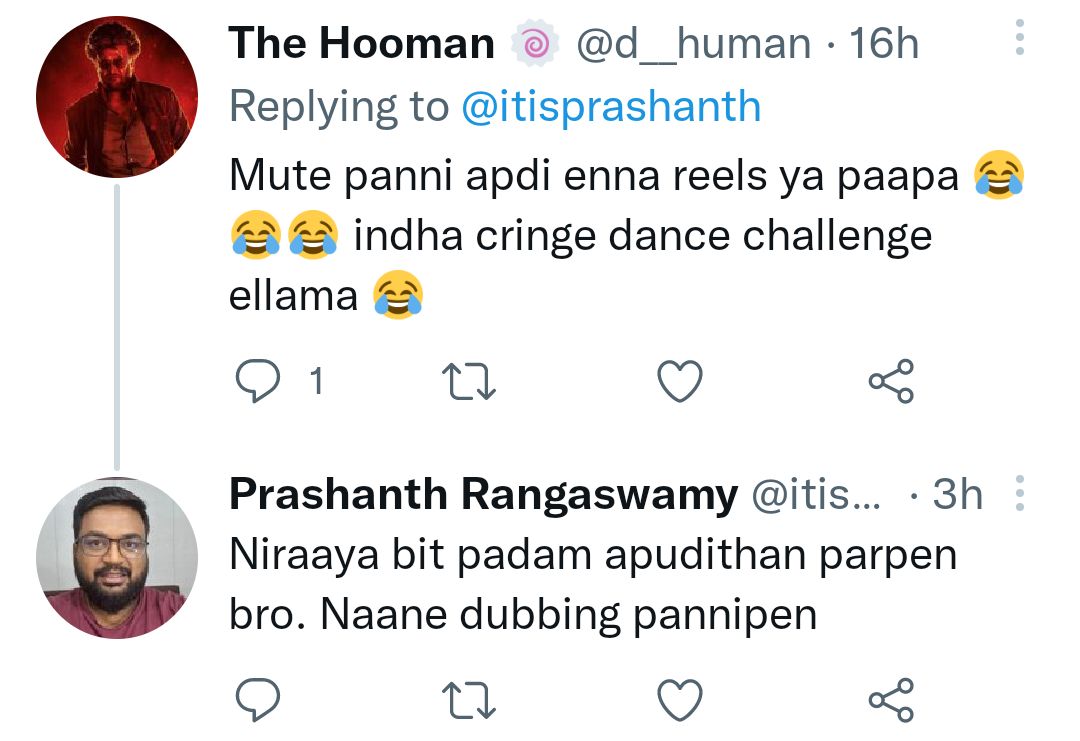 Selwinsellu's tweet photo. @itisprashanth Indha dubbing dha solraru pola😂 https://t.co/PFLfZv3vEZ