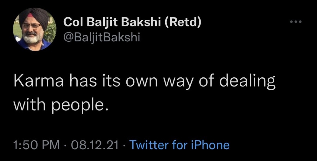 Varun_Jhaveri's tweet photo. When our CDS is battling for his life, a former colonel is celebrating the accident.

More than rage, I feel pity for him and his mindset. His propaganda, insecurity and hate has consumed him. Get well soon, colonel. Hope karma is kinder to you. https://t.co/yqL9kyktoZ