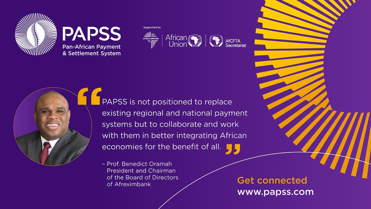 papss_africa's tweet photo. Take note of this important statement from another key member of the PAPSS Ambassadors Club, Prof. Benedict Oramah - President & Chairman of the Board of Directors of @Afreximbank
#PAPSSAmbassadors #Afreximbank #AfCFTA #ZECLAf #AU #BorderlessAfrica https://t.co/vkilLDjabi