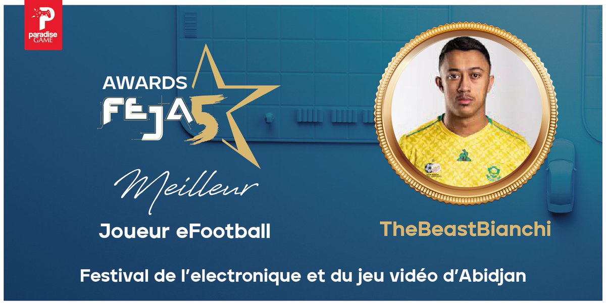 ParadiseGame_'s tweet photo. Le gamer Sud Africain @TheBeastBianchi de @GoliathGamingZA remporte le #FejaAward dédié aux esportifs africains dans la catégorie « best Efootball player ».
#Gaming #FejaAwards #Feja5 https://t.co/s00xWLv4cE