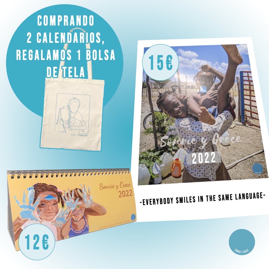 sonrieycrece's tweet photo. ¡¡CALENDARIO SOLIDARIO 2022 DE SONRÍE Y CRECE!!

GRANDE (A3- pared) : Precio 15€
PEQUEÑO (sobremesa):Precio 12€

Y por la compra de dos calendarios, ¡¡de regalo una bolsa de tela con una fotografía ilustrada!! 

Reservas en nuestra web, link en la bio. https://t.co/kDGzVjmGPY