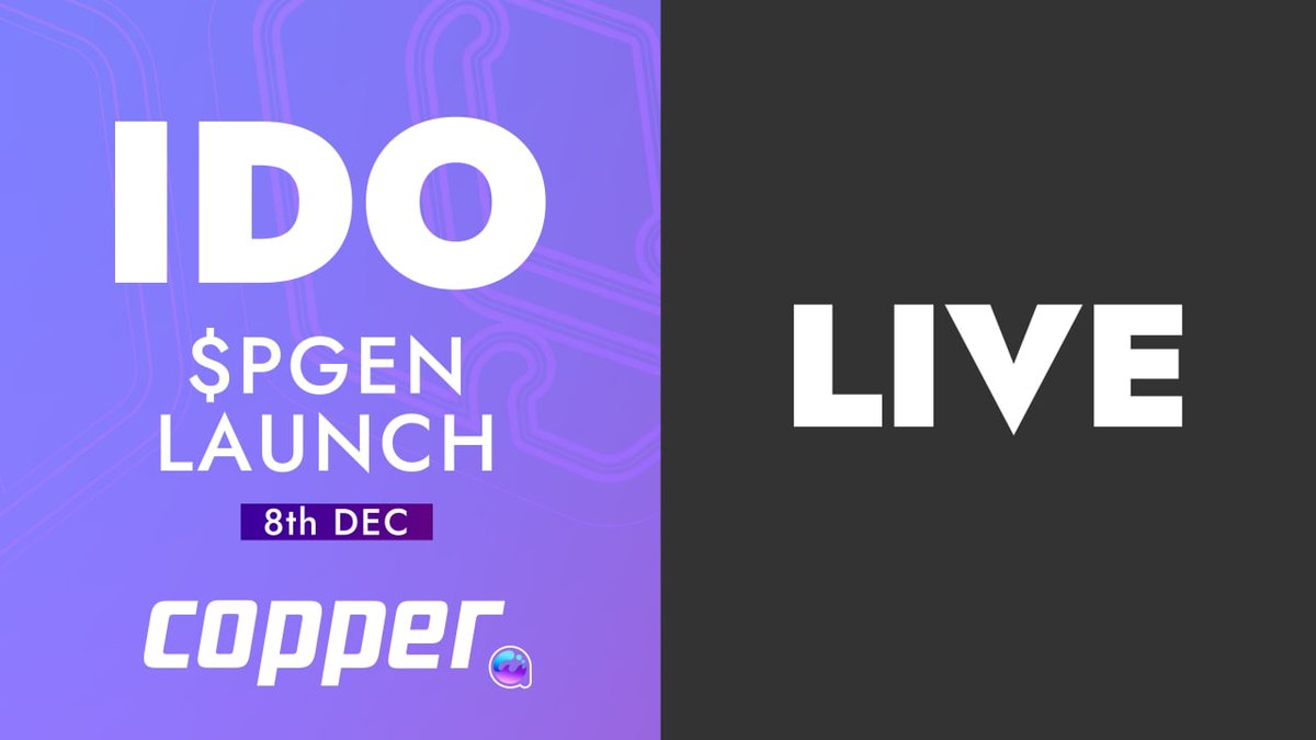 Polygen_io's tweet photo. 📣 The Polygen IDO on @Copperlaunch is LIVE right NOW!

 🚩 Venue: https://t.co/pLCCj6EMEB
📆 Start: 8 Dec, 11:00 am UTC
⌛️ End: 10 Dec, 11:00 am UTC
⚡️Get ready for your $PGEN!⚡️

#Polygen #DeFi #IDO #Launchpad https://t.co/vRMN6fMDNt