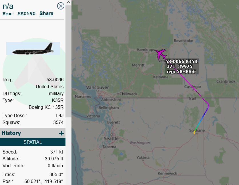 SirListenalot's tweet photo. Yesterday #KC135's #AE0590 as #SPUR72 and #AE07BD as #SPUR73 relocated from Fairchild to Eielson for an upcoming #Barksdale #2BW #B52 mission https://t.co/5pte34YVko