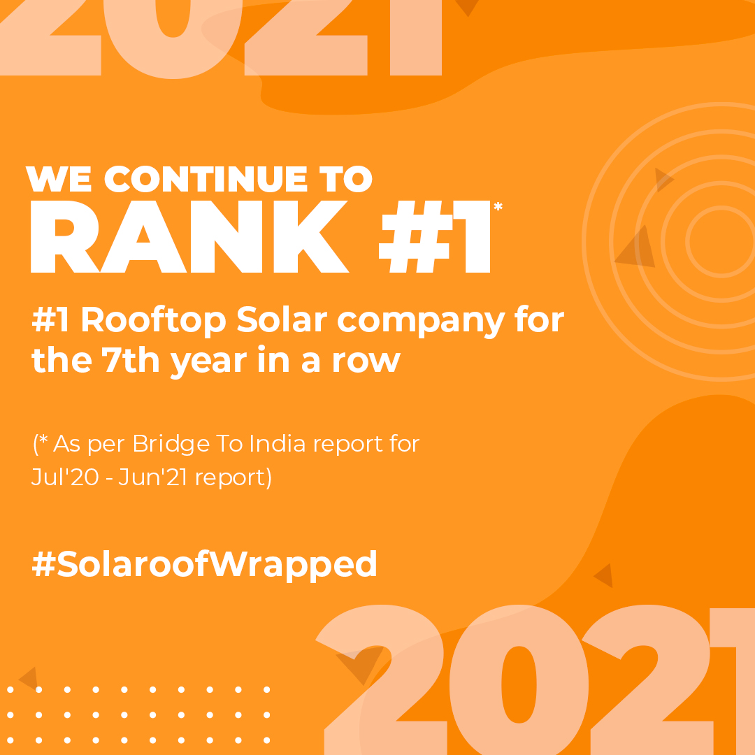 TataPower's tweet photo. As we wrap another year of Powering India's rooftops, we look back at what has been a transformational year!

By solarizing 5000+ new customers through various installations, Tata Power Solaroof has continued its multi-year leadership as India's largest rooftop company. https://t.co/QP8qvHBmCv