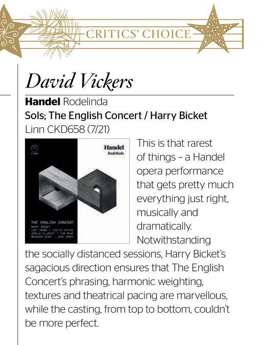 The <a href="/EnglishConcert/">The English Concert</a>'s recording of Handel's Rodelinda has been named a Critics' Choice in <a href="/GramophoneMag/">Gramophone</a>'s round up of the Top Albums of 2021. Bravo Harry Bicket, 
<a href="/LucyCroweSop/">Lucy Crowe</a>, <a href="/iestyn_davies/">𝕚 𝕚 𝕕𝕒𝕧𝕚𝕖𝕤</a>, <a href="/tim_mead/">Tim Mead</a>, <a href="/BrandonCedel/">Brandon Cedel</a>, <a href="/JoshuaEllicott/">Joshua Ellicott</a> &amp; <a href="/DandyJessica/">Jess Dandy</a>. 
lnk.to/Handel_Rodelin…