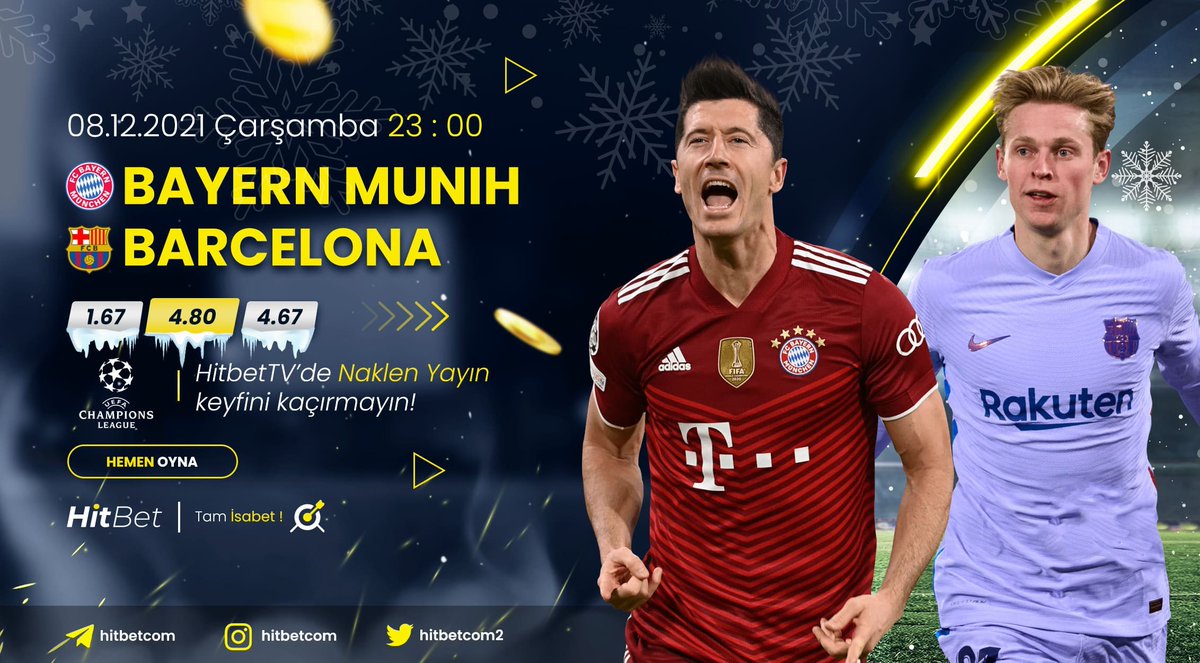 #bayernmünih ⚜ #barcelona karşılaşması  #uefaşampiyonlarligi heyecanı ile bu akşam saat 23:00'da #Hitbet'te!

🌐 Güncel Sitemiz : hitbet163.com

🖥 Maç Yayınları İçin : hitbet105.tv

🎯#Hitbet #Tamisabet