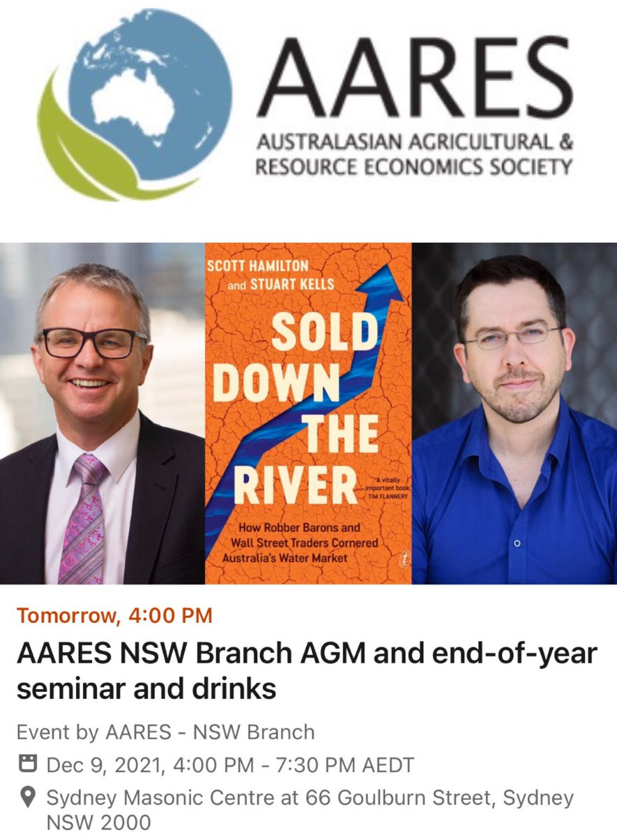 SDHamiltonVIC's tweet photo. Looking forward to this important conversation about water, which is tomorrow: ‘#SoldDownTheRiver: Murray-Darling Basin water policy is a failed neoliberal experiment' #AARES #MDBP @MichaelH_PhD @StuartKells
@text_publishing @latrobe @MCFunimelb Register: https://t.co/dhQYlR61zK https://t.co/1XyaD8lsSg