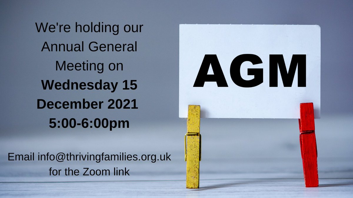 Due to COVID-19 guidance this will be a virtual meeting via Zoom. There’ll be a presentation by Anna McBride, Volunteer Coordinator, on developing digital support for families and a chance to meet the new team. Please email info@thrivingfamilies.org.uk if you'd like to join us.