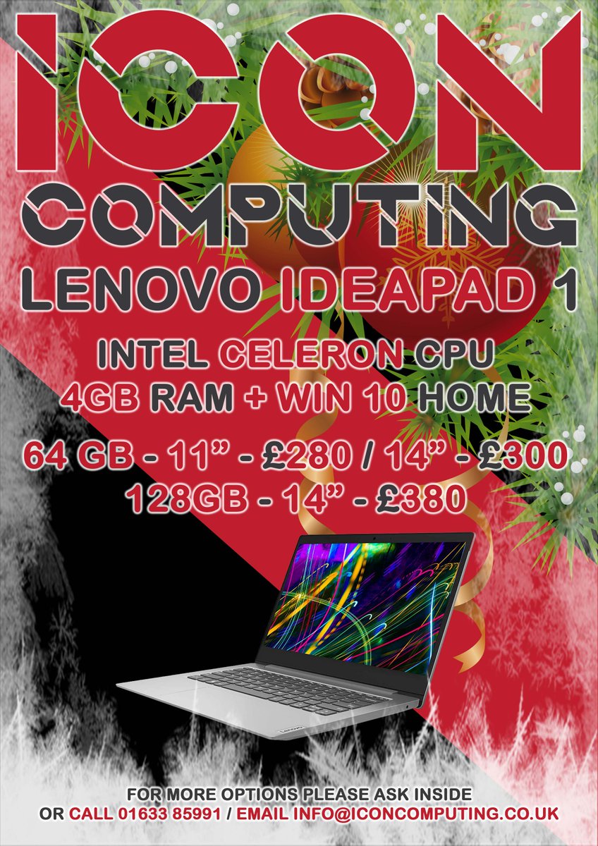 iconnewport's tweet photo. This has been my most popular laptop this year which now includes a 14" version with larger storage options.
There is still time to get these ordered before Christmas while stock lasts and they are great for home or office use.
#lenovoideapad1 #shoplocalwales #shoplocalnewport https://t.co/Z4tjqnP9D8