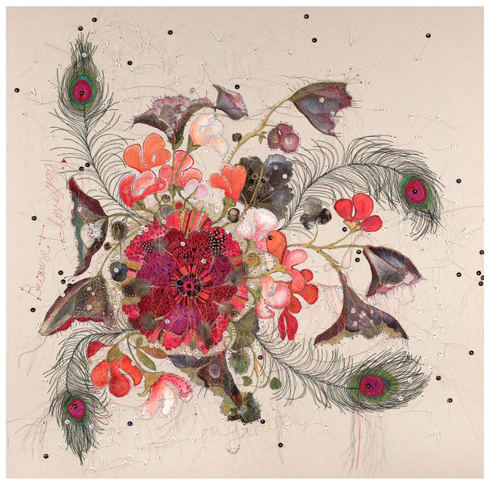 LondonEmbSchool's tweet photo. This wonderful piece is by embroidery artist @Loulougardiner called 'Because I love you' is a combination of different layers of hand &amp; machine embroidery and colours .

#stitchedart #freehandmachineembroidery 

https://t.co/QzwjO1LgFU https://t.co/tumhiU3Scd