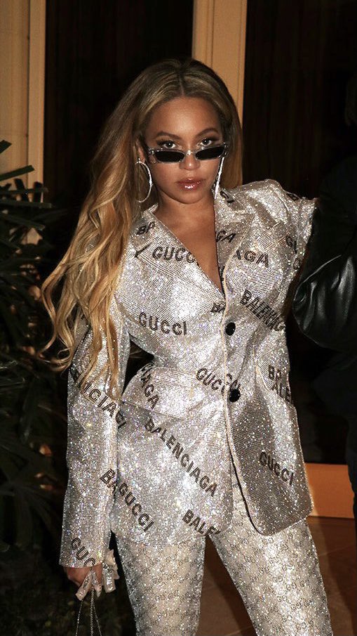 Beyoncé Is a Dream in Sparkling Silver Gucci x Balenciaga Suit