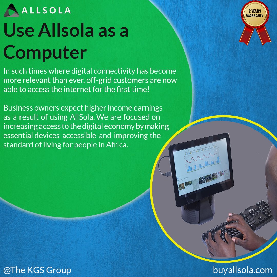 AllSola_22's tweet photo. In a world where mobile connectivity enables social and economic inclusion, AllSola, an integrated smart device which fully runs on Solar Power offers internet access, lighting, computing, charging, and entertainment.
#Africa #technology #DigitalInclusion #renewableenergy https://t.co/oF0eBUU4H1