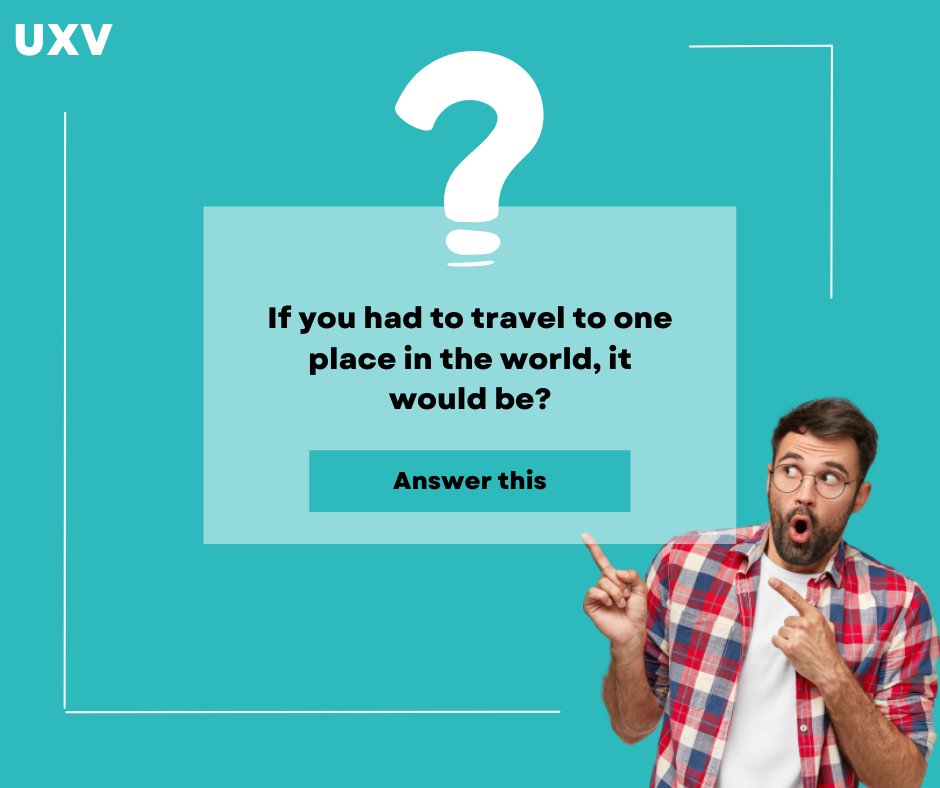 ServiceUxv's tweet image. Let's know each other and get social with UXV India.
Comment below your one place in the world where you would like to visit first and get a chance to know each other's opinion.
Be Social With UXV.
Do Follow, Like & Share.
#social #socialdiscussion #discussionforums #uxvindia