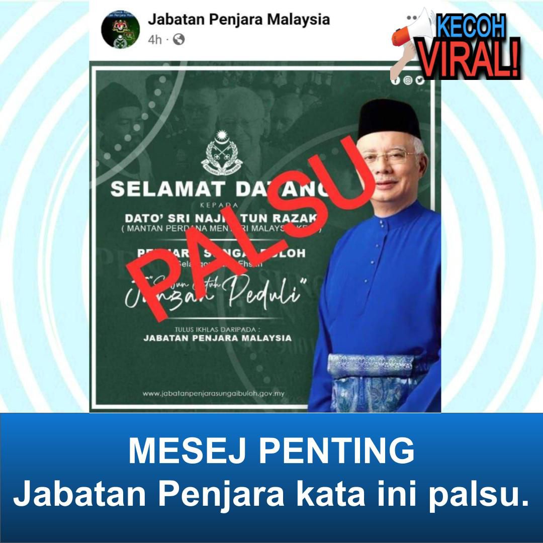 KecohViral's tweet photo. MESEJ PENTING
.
Jabatan Penjara kata ini palsu.
Sekian. https://t.co/uvnZTNaHCC