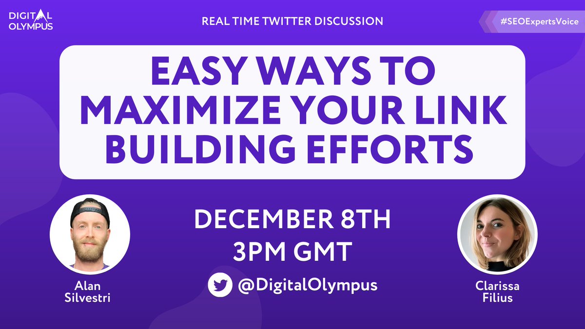 DigitalOlympus's tweet photo. JOIN US TODAY 🚀

It's finally Wednesday which means @AlanGGorilla and @clarissafilius will soon be sharing their insights in our #SEOExpertsVoice chat

Discover easy ways to maximize your #linkbuilding efforts and share your thoughts!

See you at 3pm (UK) on our Twitter page 😉 https://t.co/SCDO9u9oG0