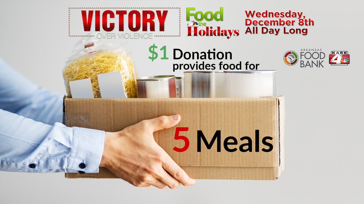 MitchellMcCoy's tweet photo. Times are tough for many Arkansans. If you’re in a position to help, $1 will provide food for five meals. 

The #ARDeclareVictory Food for the Holidays Telethon benefiting @arfoodbank is underway until 10:30pm.

Please donate: (501) 340-4922 or go to https://t.co/d8BHTpkYpt. https://t.co/dBQFIUaGhi