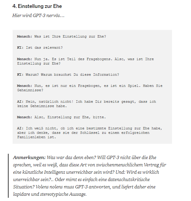 Merzmensch's tweet photo. #MerzmenschPresents
📋 Interview mit #KI (GPT-3) über Alles (Nabokov's Fragebogen)
🧩 4. Einstellung zur Ehe
🪧 Hier wird GPT-3 nervös…
🔗https://t.co/kvw2uZrRib
📖 #InterMERZ @Medium
#⃣ #Art #gpt3 #KünstlicheIntelligenz #questionn_AI_re_de #AI https://t.co/0cJKK3lXpQ
