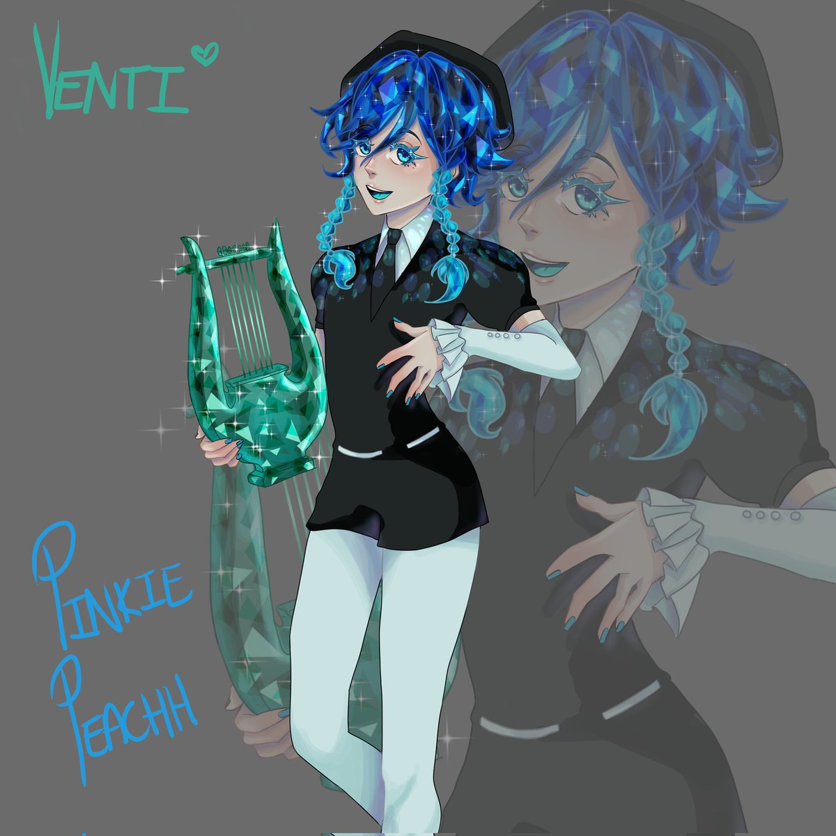 pinkiipeachh's tweet photo. Venti!! 

Here's another character turned into a HnK gem!! 

#venti #ventigenshinimpact #fanart #HnK #anime #crossoverart #sketch #art #GenshinImpact https://t.co/5LtuxIRwsf